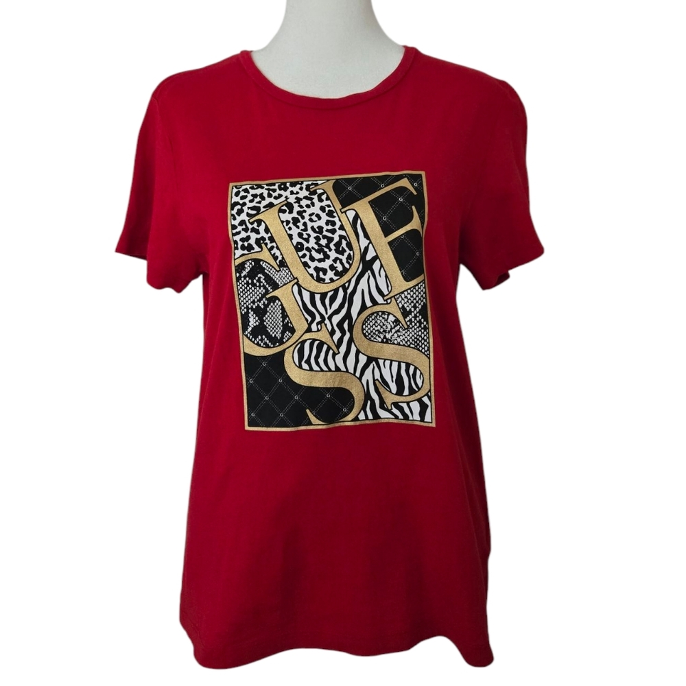 Guess Women Red Graphic Short Sleeve Tee Size M